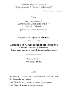 Concept et changement de concept : Concept, contenu et inférence, Bases pour une approche dynamique du concept. Benjamin Sylvand